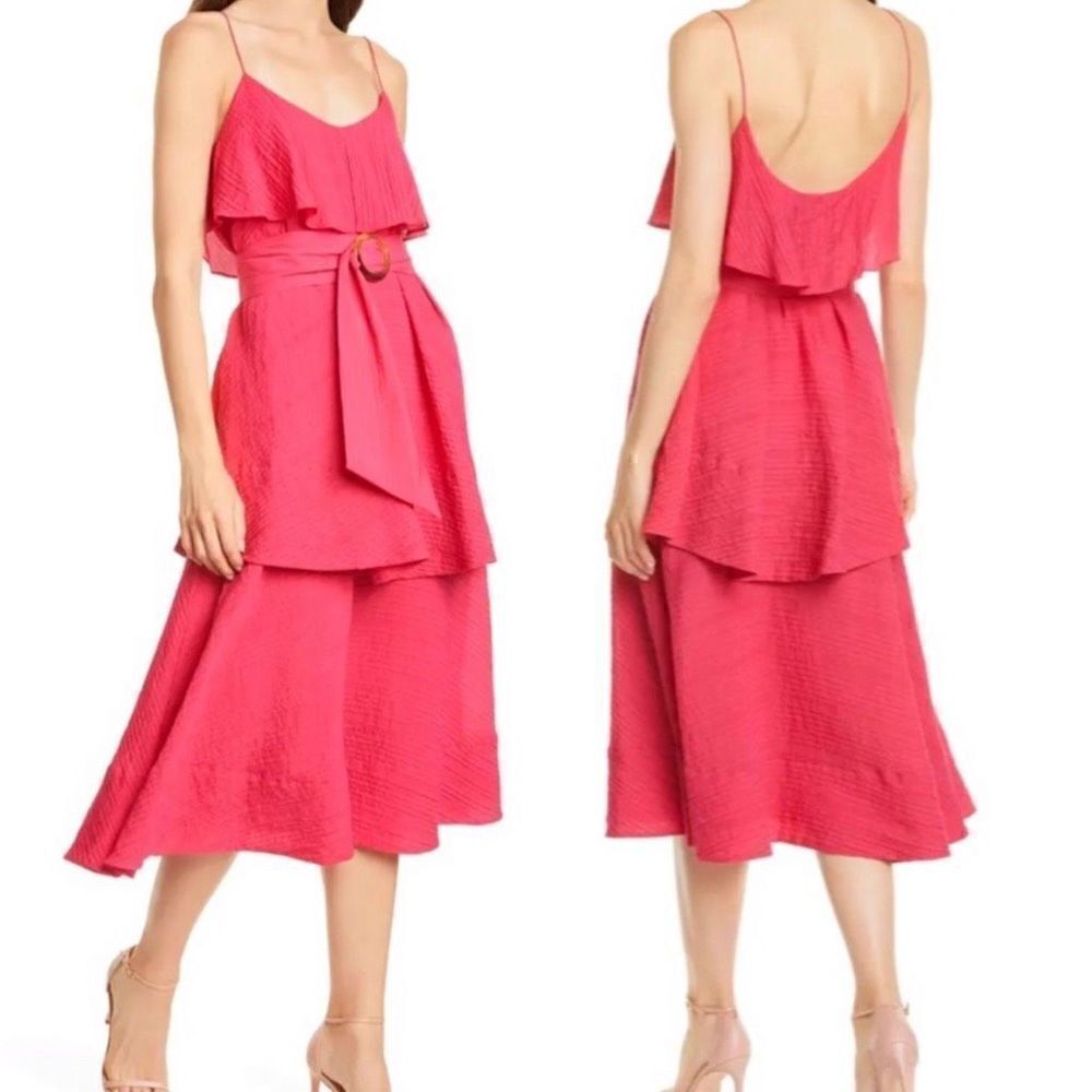 NWT Club Monaco Tiered Maxi Dress w Belt Sleeveless Scoop Neck Sun Dress Pink 0